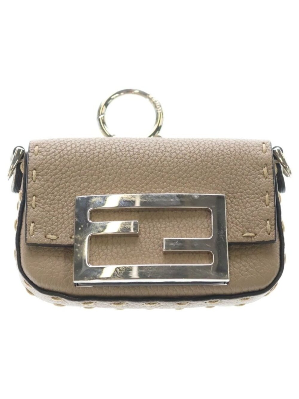 Fendi Nano Bucket Mini 2-Way Shoulder Pouch Chain Greige Leather 7 Silver